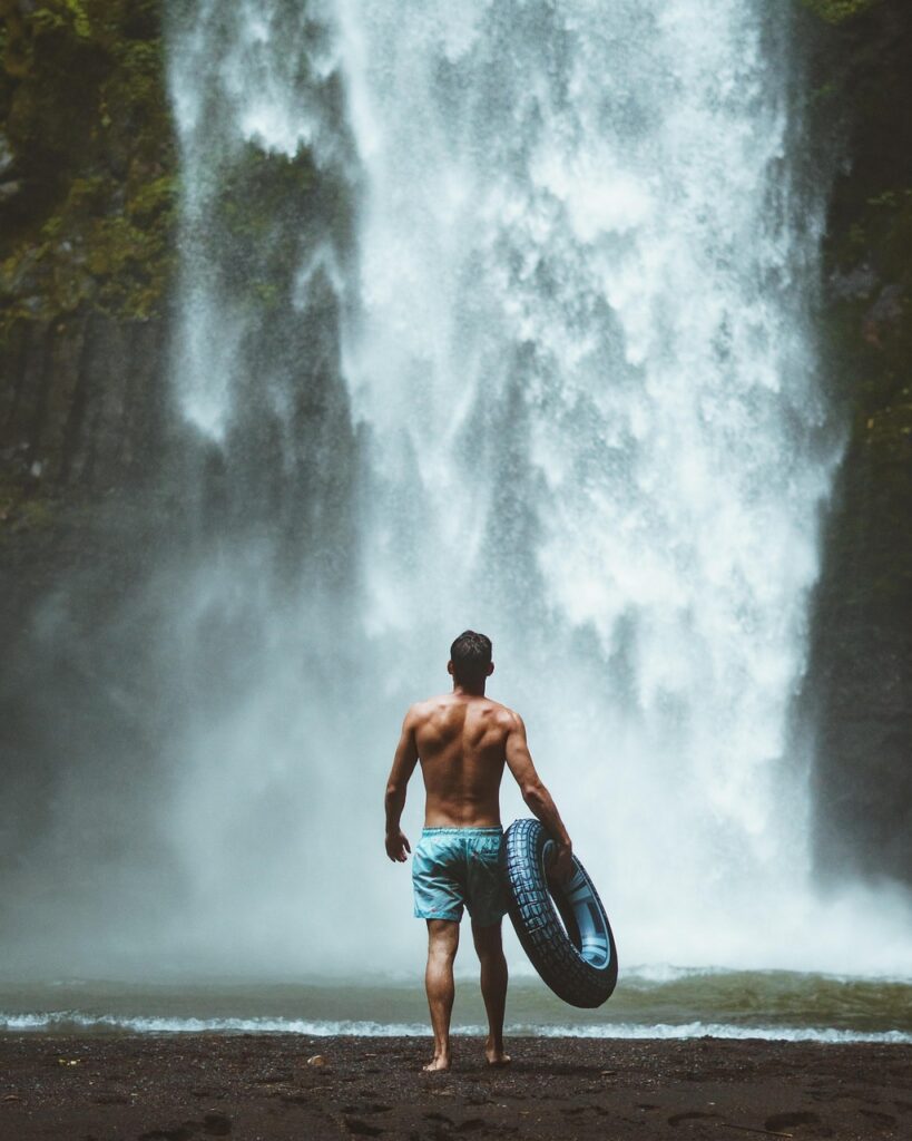 water, waterfall, outdoors, adult, recreation, splash, wet, people, nature, man, active, summer, travel, bali, indonesia, vacation, lifestyle, adventure, holiday, tourism, young, activity, tourist, trip, traveler, leisure, swimming, bathing, fun, person, tumblr wallpaper, iphone wallpaper